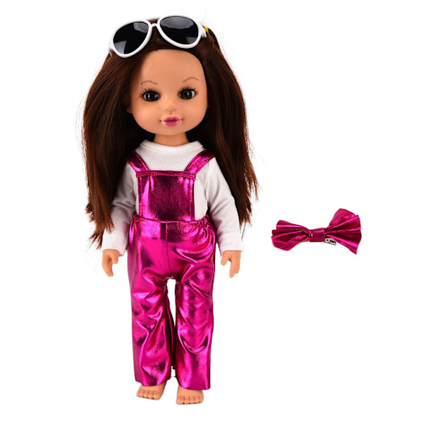 14 tum/35 cm Baby Girls Doll Poseable Fashion Glitter Vit Race Lavendel Overaller med Solglasögon