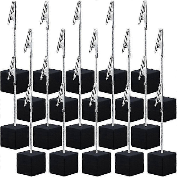 20 Stk. Memo Clip Holder med Terningformet Base og Alligatorklemme, Træbase, Bordnummerholder, Terningformet Base Pl