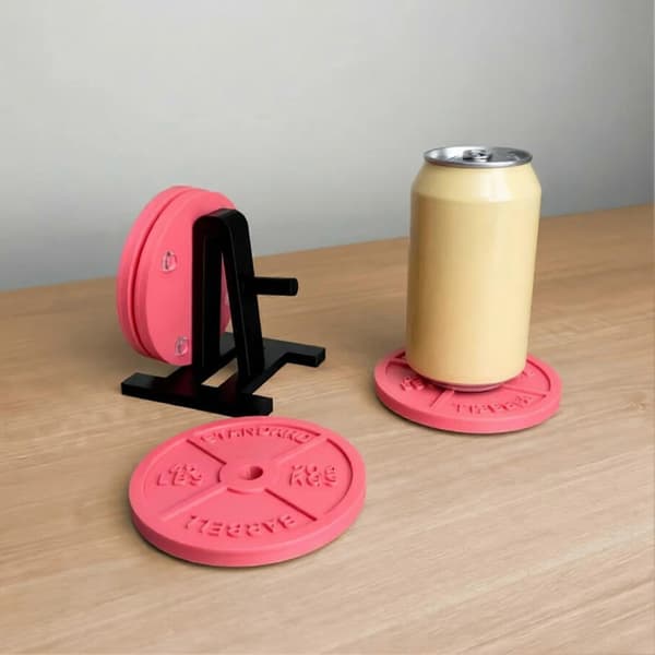 Vektplate Coaster Sett med Stativ Treningsstudio Stil Drikkeunderlegg