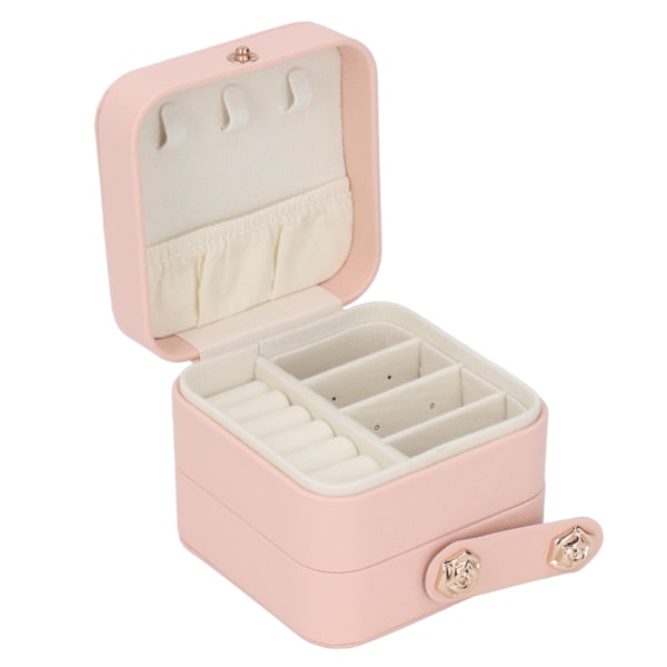 Smykkeæske Pink Bærbar Multi Layer PU Læder Smykke Rejsetaske til Hjem Ring Øreringe Halskæde