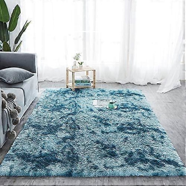 Hög lugg vardagsrumsmatta lång lugg 100 x 160 cm - vardagsrumsmatta sovrum sängmatta Mjuk och fluffig utomhusmatta turkost mönster