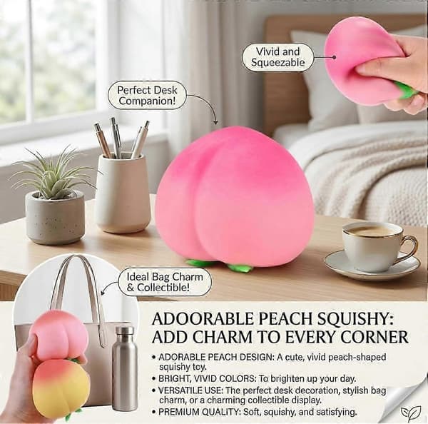 Stress Relief Squishy for Adults, Cute Soft Peach Fruit Squishies, Squeezable Fidget Toy, Ideal Squishies Gift A