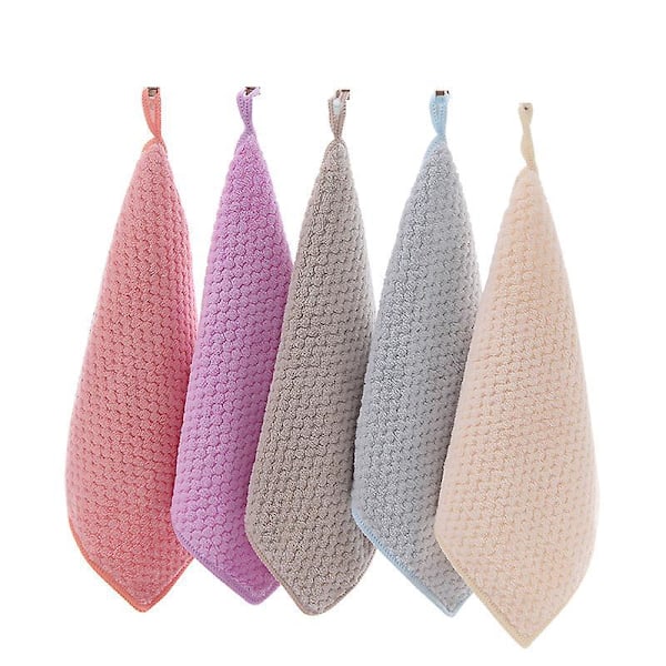 5-delars Köks Handduksset, Korallfleece Hängande Handduk, Snabbtorkande Superabsorberande Bältesögla, 25*25cm