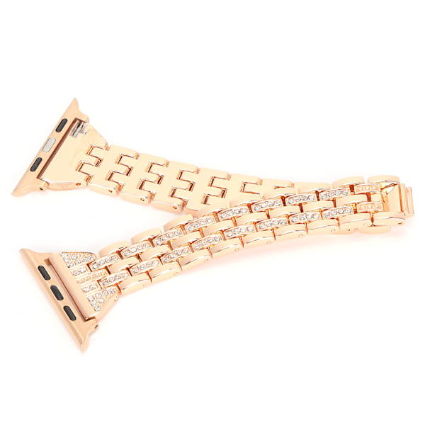 Klockarmband Dubbla rader Rhinestones‑prydda ersättningsmetallband för IOS Watch 42mm / 44mmRose Gold