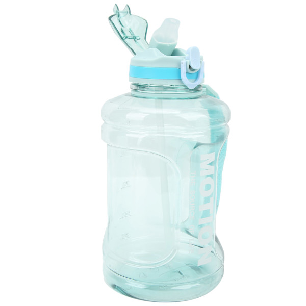 1500 ml stor sportflaska med bärbar skala, poppande lock, sugrör, utomhus fitness vattenförvaringsflaska, grön