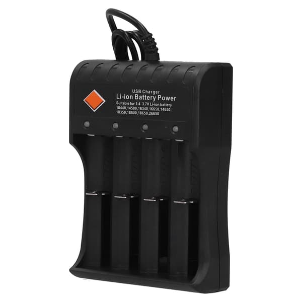Batterioplader DC4.2V med 4 genopladelige pladser og USB-kabel, passer til 3.7V Li-ion
