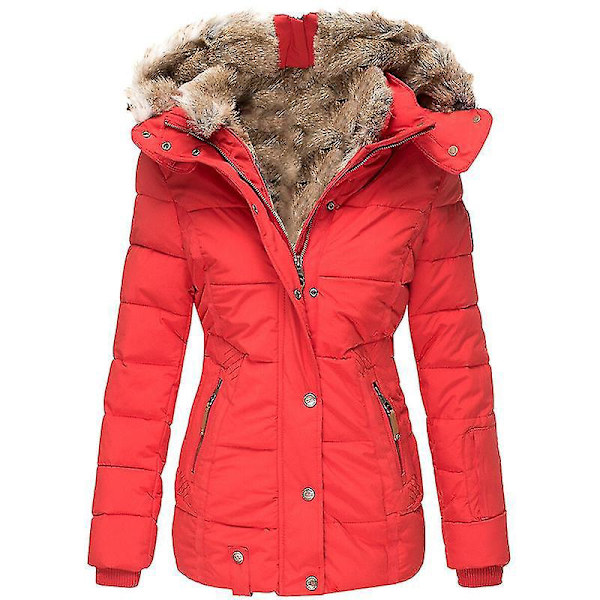 Rød vinterjakke for kvinner med lange ermer - Avslappet varm jakke (3XL)