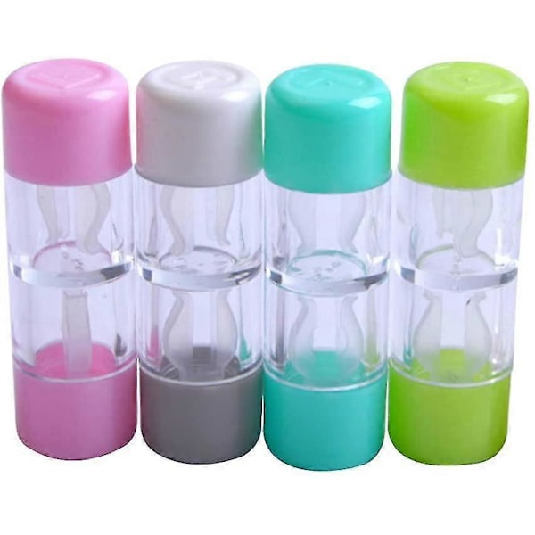 Set med 4 Mini Hårda Förvaringsboxar för Kontaktlinser (rosa, vit, blå och grön)