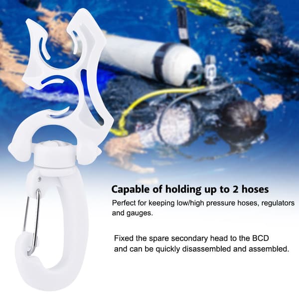 Dykning Dobbelt BCD Slangeholder Clip Regulator Holder Spænde Krog til Snorkling (Hvid)