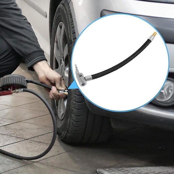 Ilmapumppuletkun sovitin polkupyörille, moottoripyörille ja autonrenkaille (2-osainen punottu letku) - 35 cm