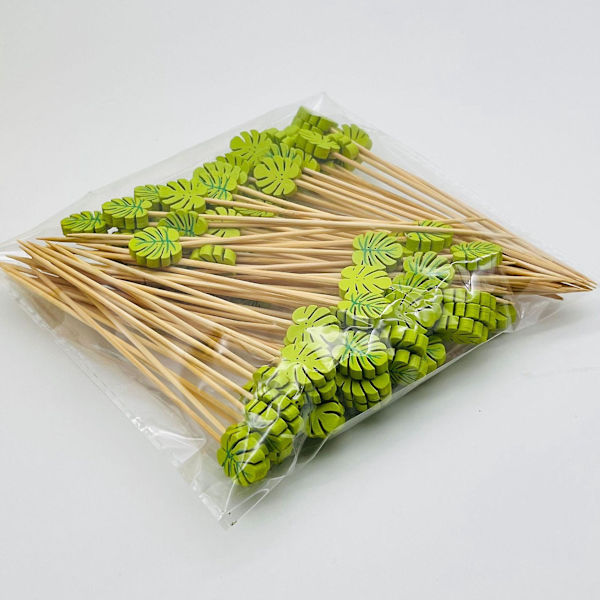 Bambus Cocktailpinner - 100 Grønne Blad Tannpirkere, 12cm, Perfekt for Party Snacks, Frukt & Smørbrød