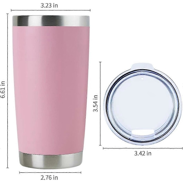 20oz Rustfri Stål Tumbler med Låg, Dobbeltvægget Vakuumisoleret Rejsekrus, Pulverlakeret Kaffekop, Pink, 1 Pakke