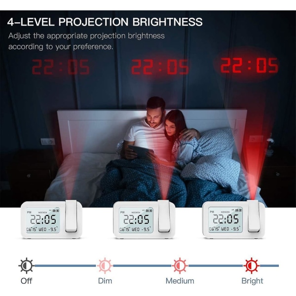 Kannettava LED-peiliherätyskello, 6,5 näyttö, 3 himmennystilaa - valkoinen/musta case