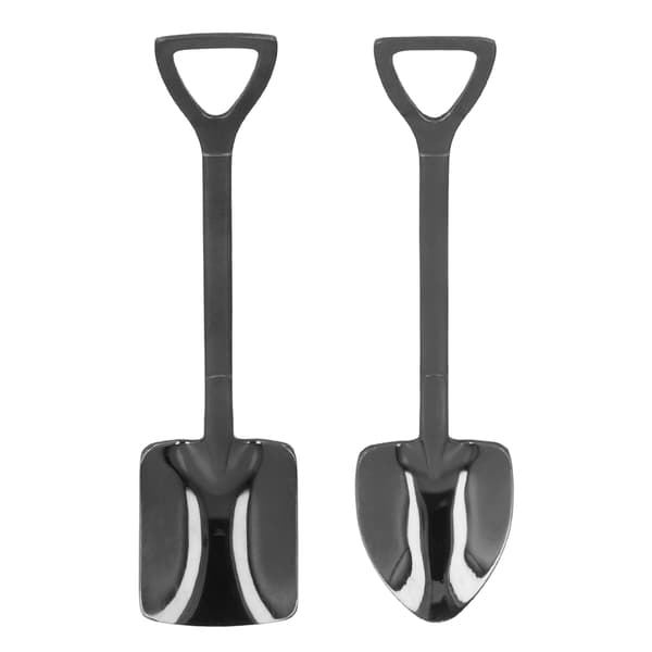 2 stk. skovlskeer i rustfrit stål, robuste, holdbare, korrosionsbestandige, blanke, ergonomisk design, bredt anvendte dessertskeer, sort