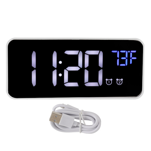 LED Digital Väckarklocka Termometer med Snooze USB-laddning Sovrum Kontorsdekoration Silver
