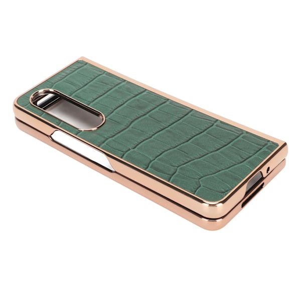 Fodral för Samsung Galaxy Z Fold 4 Nano Plating Krokodilskinnsmönster Äkta läder Repskydd Grön