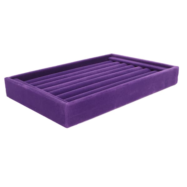 Lilla Velour Ring Organizer 7 Slots Stabelbar Smykkeopbevaringsbakke Øreringe Display Case