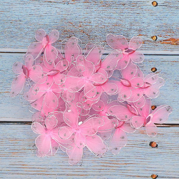30 st trådmesh glitterfjärilar med konstgjorda ädelstenar DIY handgjorda hantverk för ogräsfest heminredningRosa