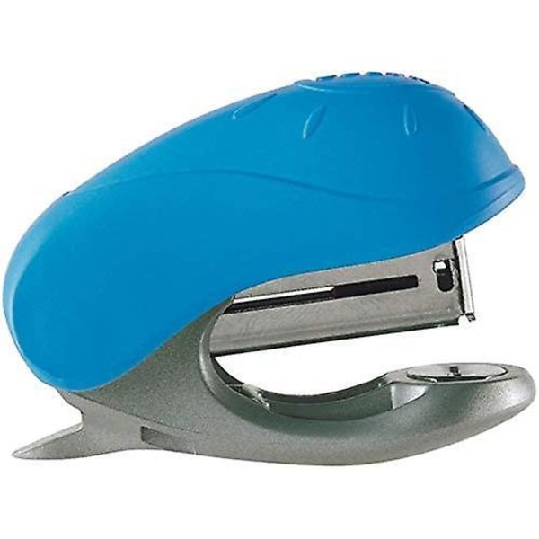 Mini stiftemaskin med integrert stiftefjerner, leveres med en eske i blå farger