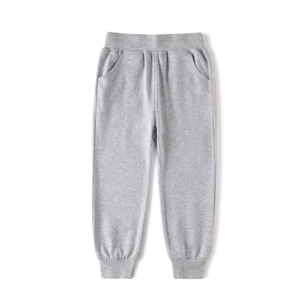 Barn Sweatpants Elastisk Midja Andningsbar Mode Konisk Bomulls Joggerbyxor för 120cm till 130cm Pojkar Flickor Grå