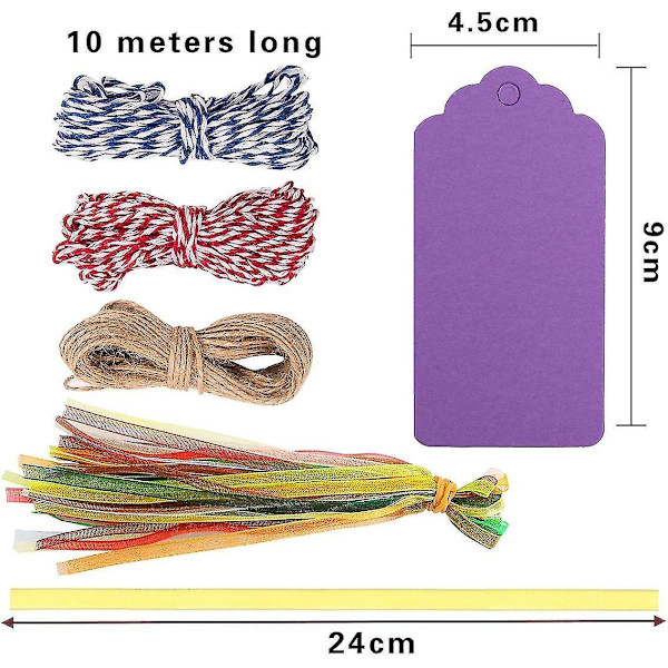 Kraft hang-tag-skilt - 200 stykker, 20 farger - DIY rektangulære hang-tag-festrekvisita (D-583-A)