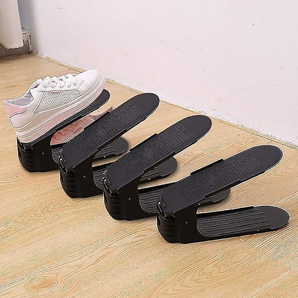 10-pack Justerbara Skoställ/Staplar, Organisatörer, Utrymmesbesparande Skoställ (Svart)