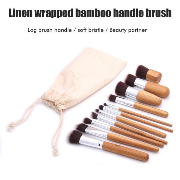 Makeupbørste Naturlig Bambus Makeupbørstesæt Bløde Puder Creme Kosmetikbørstesæt