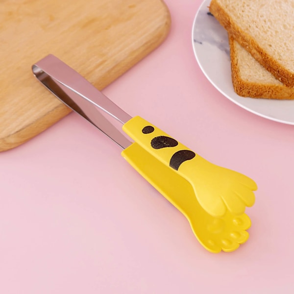 Kjøkken matlaging tang søt kattepote form rustfritt stål liten salat grill mat tang gul S