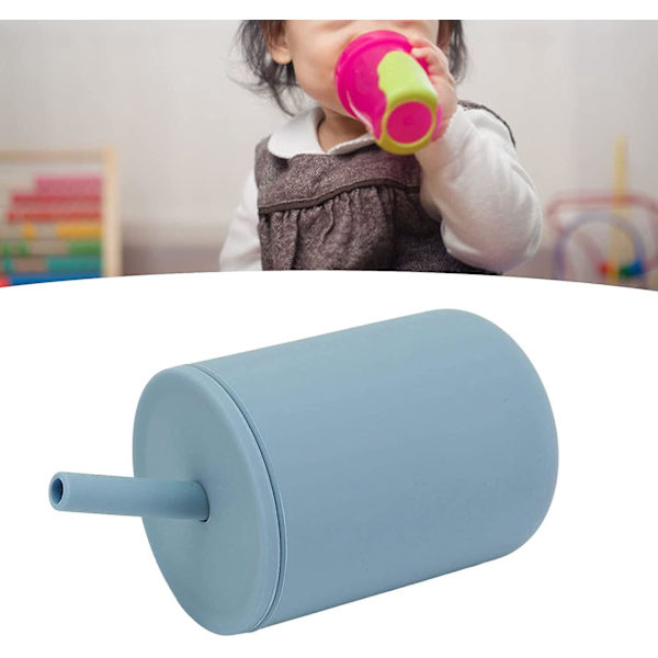 Silikon Baby Straw Cup, Sklisikker Lekkasjetett, Blå, 6-12 Måneder
