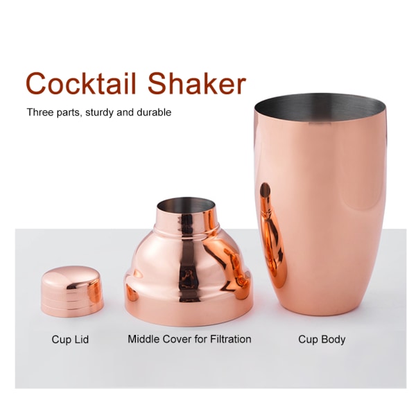 Tyylikäs Manuaalinen ravistelu ruostumattomasta teräksestä Cocktail Shaker Bar Työkalutarvikkeet Tarvikkeet Ruusukulta