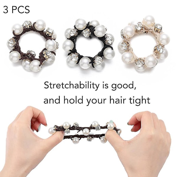 Hårbånd Elastisk Hårelastik Imitation Perle Hårbånd (3-pak)