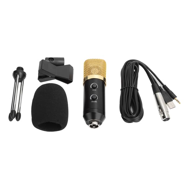 Kondensatormikrofon USB skrivebordsmikrofon med stativ for profesjonell studio kringkasting Svart
