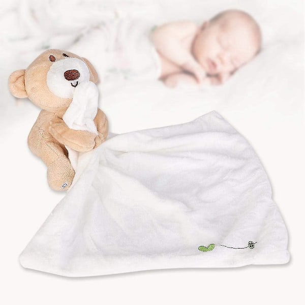 Baby Legetøjsbamse Lommetørklæde Plys Sutteklud Dukkelegetøj Beroligende Håndklæde Dæmpende Håndklæde Sovetæppe til Baby Gave Pige og Dreng 0-36 Måneder (Hvid)