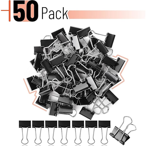 Mini Binderklemmer, 50 Pak, 0,75 Tommer, Sort, Kontorartikler