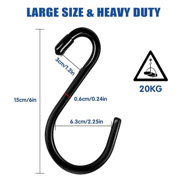 6-delt S-krogsæt, S-formede kroge i rustfrit stål - 15 cm - Bæreevne op til 30 kg - Til køkken, badeværelse, soveværelse, kontor