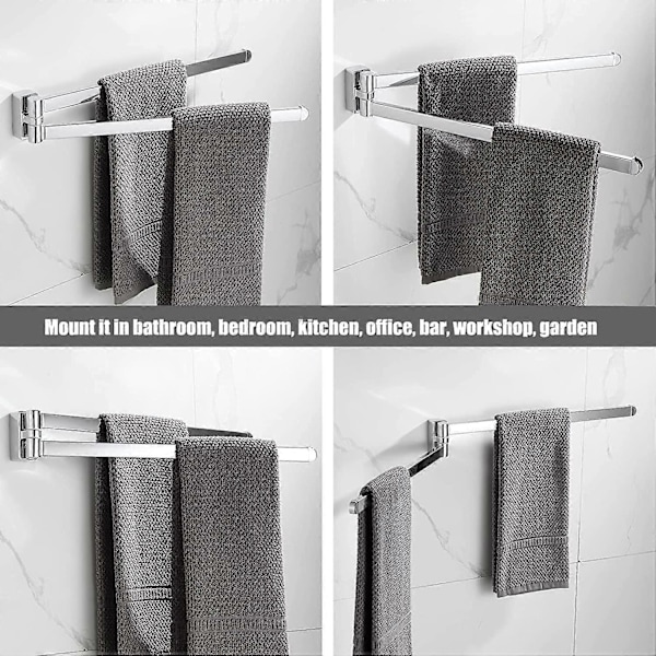 Ruostumattomasta teräksestä valmistettu krominen pyörivä pyyheteline, jossa on 2 pyörivää tankoa