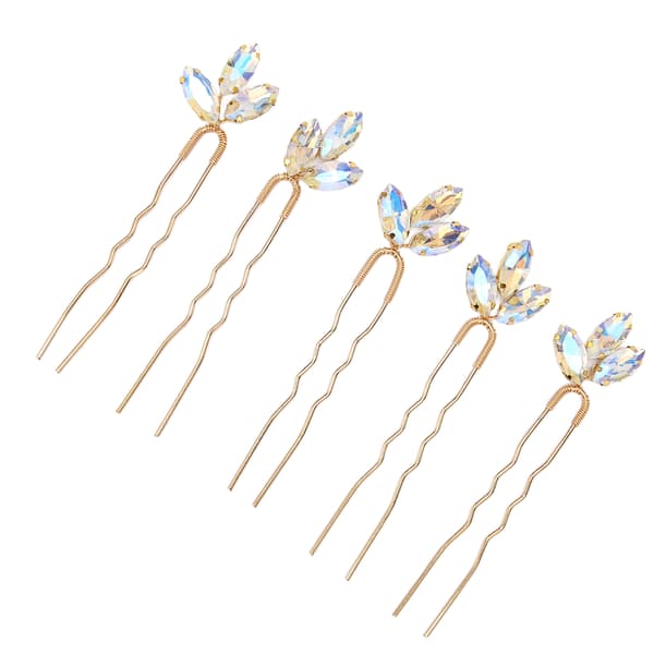 5 st kristallblomhårnålar Enkel retro elegant glänsande ljus strass hårstycke för festbröllopsbukett