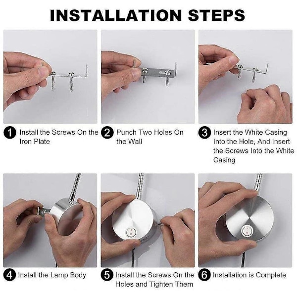 Læselampe, LED sengelamper vægmonteret sengelamper med aluminium natbelysning stik kablet væglampe, 200LM / 3000K / 3W / 110-240V AC, strålevinkel