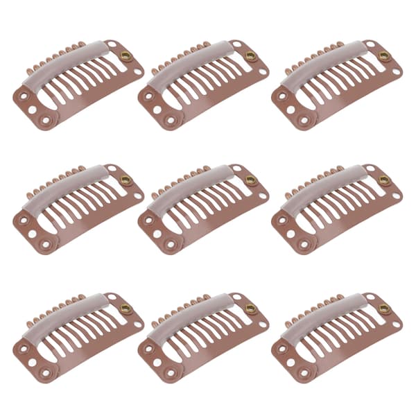 40 stk Hår Wig Clips Rustfritt Stål 9 Tenner Holder Hårforlengelse Hårdel Clip 32mm Lys Brun