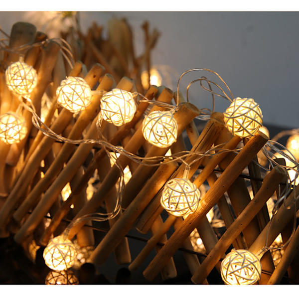 20LED Rattan Ball String Lights Romantisk Dekorativ Fairy Light til udendørs indendørs