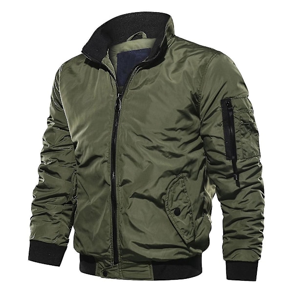 Solid Grøn Mænds Casual Style Tyk Varmt Bomberjakke