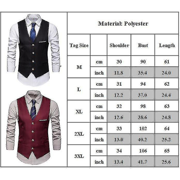 Ensfarvet V-hals Herrehabit Vest til Bryllup og Forretningsfest 3XL Sort
