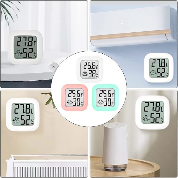 Sett med 3 stk Mini Innendørs Termometer-Hygrometer, Nøyaktighetsindikator Temperaturmåler og Fuktighetsmåler