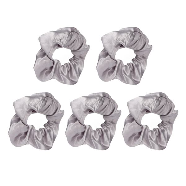 5 stk. lysende scrunchies, lysende grå sateng, elastisk, glød i mørket, hårstrikk for kvinner