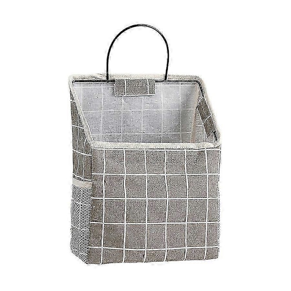 Grå Badeværelse Vægophæng Opbevaringspose - Bomuldslinned Materiale med Krog Assorteret Plaid