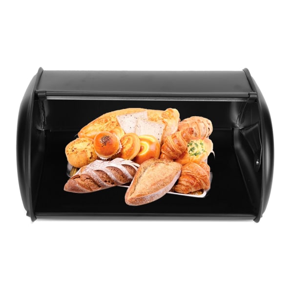 Stor kapacitet Rustfrit stål Brød Box Holder Bin Container Køkken Opbevaring Organizer Sort