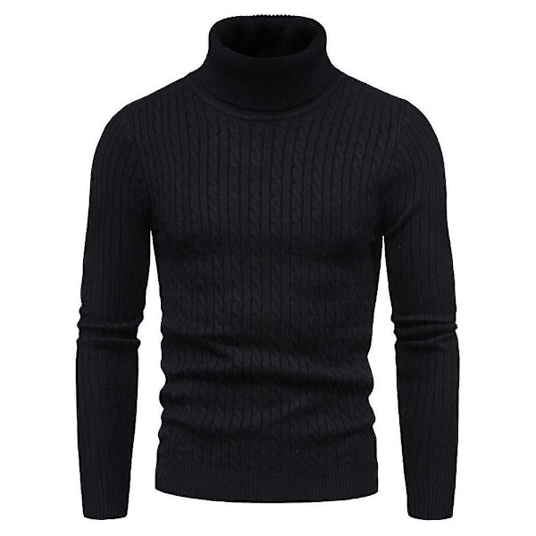 Svart Slim Fit Strikket Polo Halsgenser for Menn