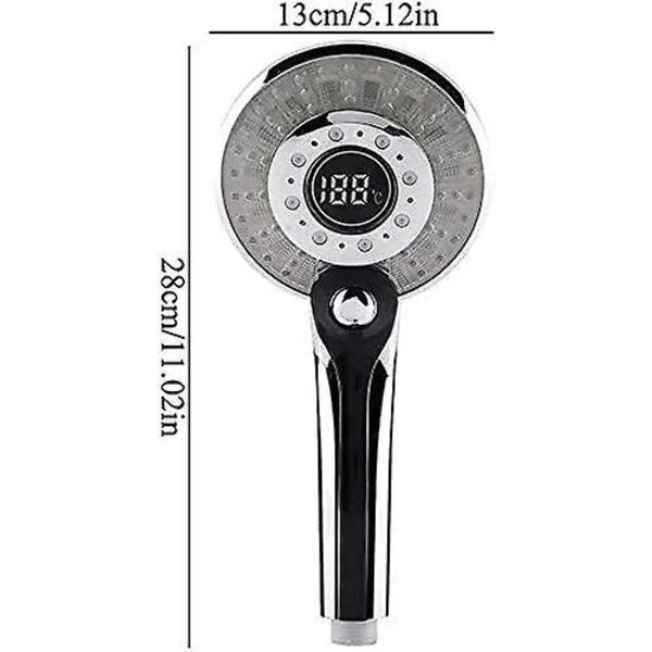 LED-handduschhuvud med temperaturkontroll och digital display - 3 färg LED-lampor, vattenbesparing, 3 lägen