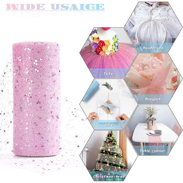 Rosa paljett-tulle rulle - 15cm x 25 yards - Perfekt för bröllopsdekoration, bordslöpare, tutuskjort, DIY-inpackning