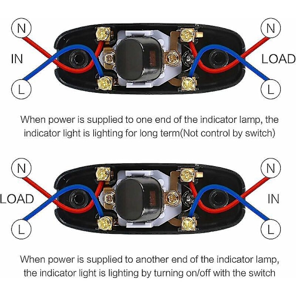 Yangfei 6 st Lampströmbrytare, Vippströmbrytare 250V 10A Sladdströmbrytare Mellanströmbrytare med LED-indikatorlampa (Svart),